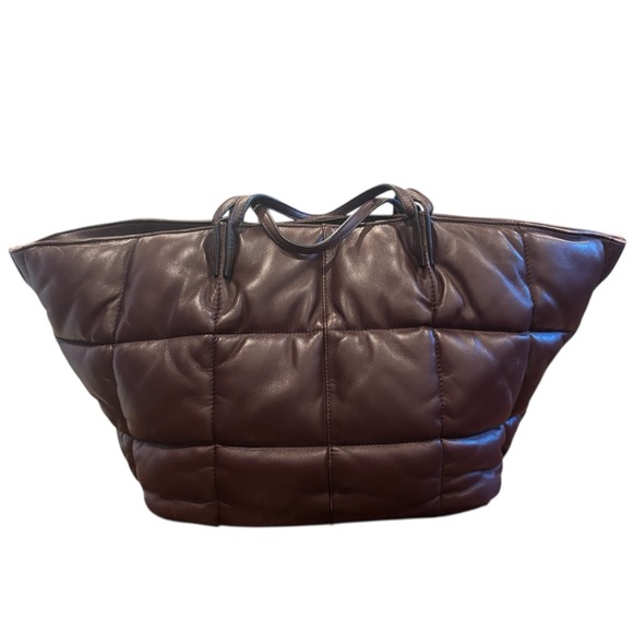 AllSaints Quilted Brown Genuine Leather Tote Bag - Picture 6 of 12